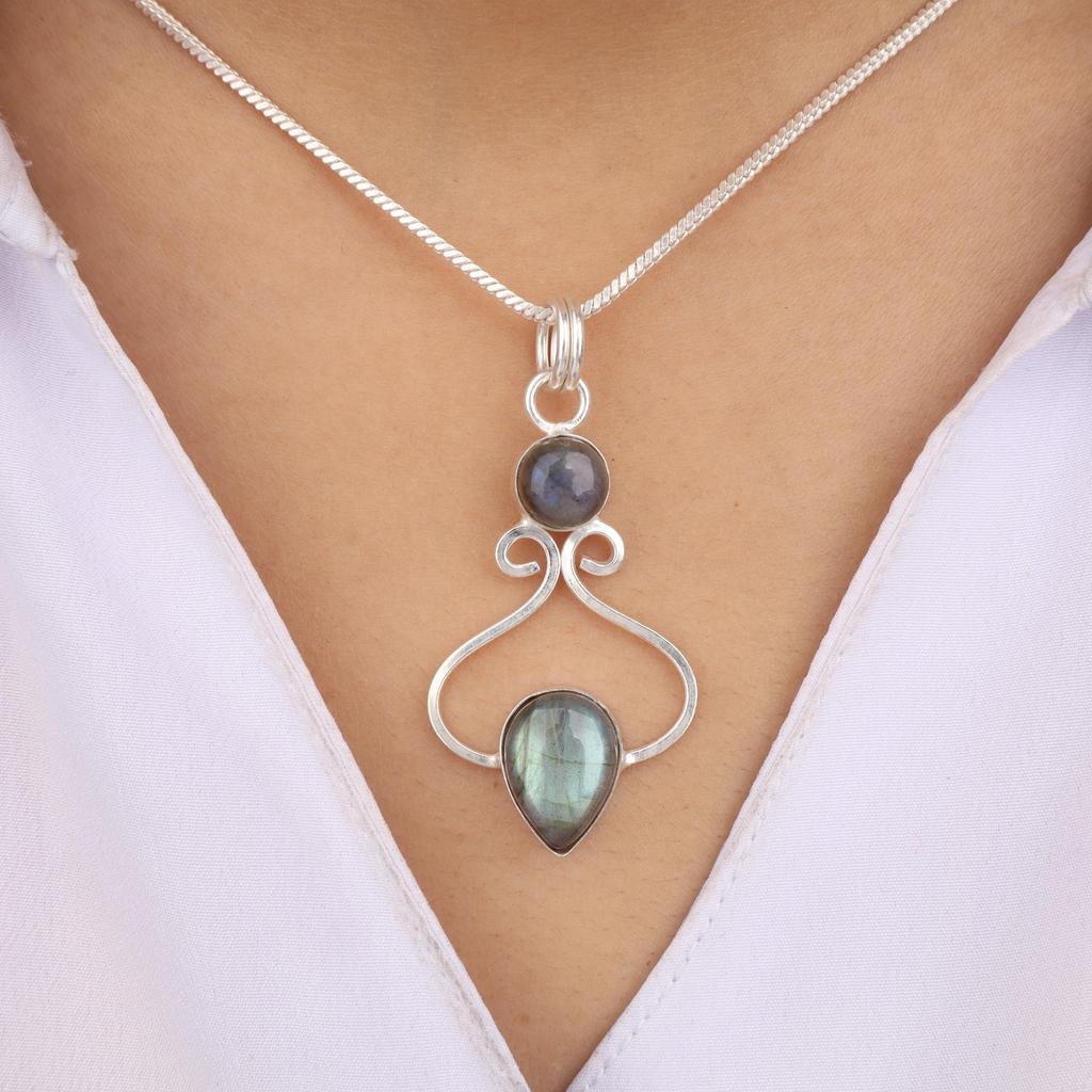 Labradorite Gemstone 925 Sterling Silver Designer Pretty Pendant 1.60" For Mother PP-13-34