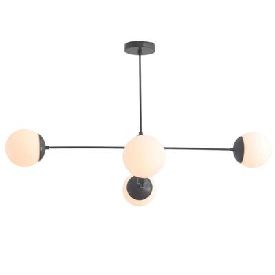 4 Light Globe Mid Century Černé mosazné lustrové svítidlo Sputnik Fixtur