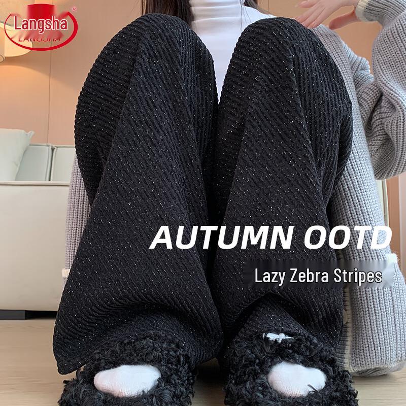 

Langsha Women s Autumn/Winter Relaxed Wide-Leg Tweed Pants M