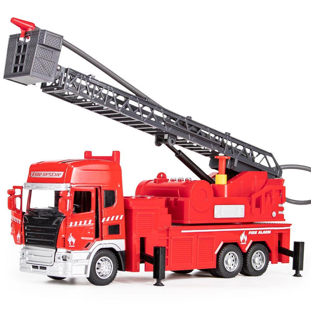 He Kai Toy Fire Truck: Large Alloy Model with Water Spray, Opening Doors, Sound and Light Effects.