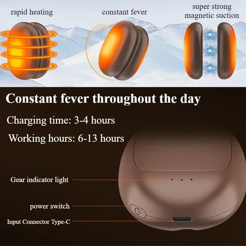 2Pack Magnetic Electric Hand Warmers 5000mAh Large Capacity 3 Heat Settings Portable USB Hand Warmer for Winter Outdoors Camping