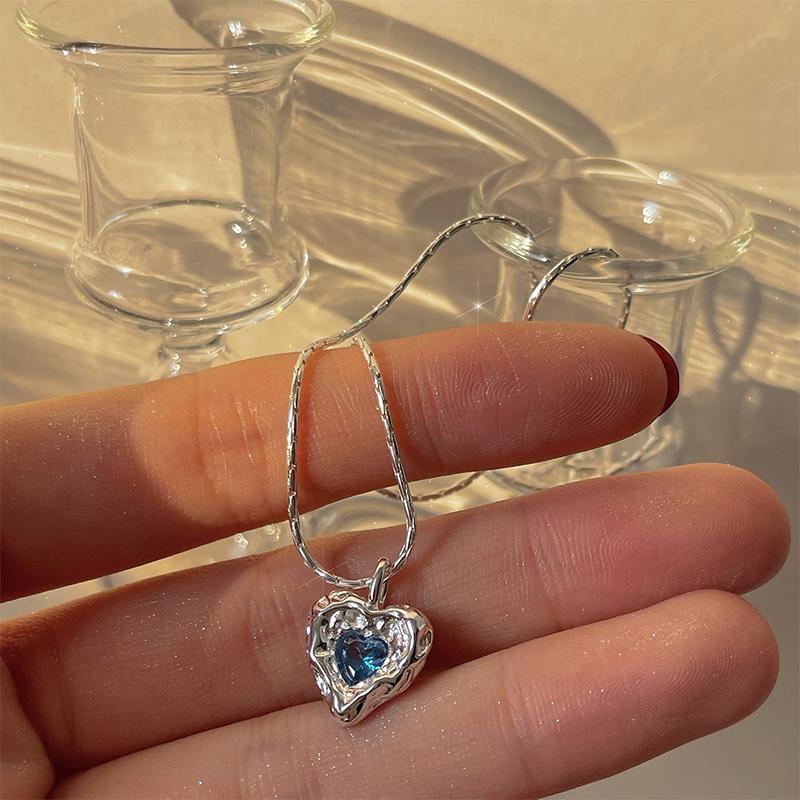 

Корейское синее ожерелье с подвеской в форме сердца, универсальная цепочка для ключицы