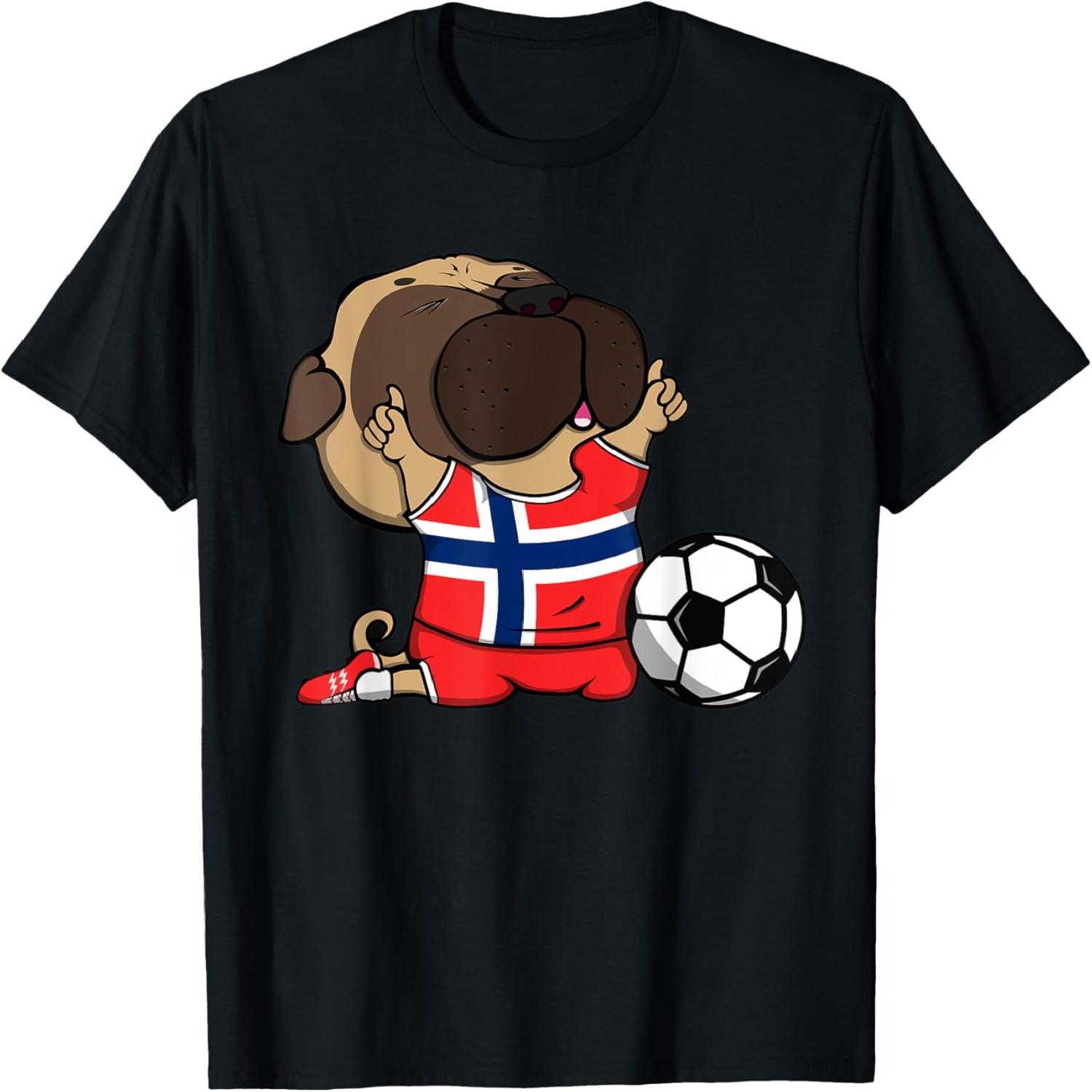 Pug Dog Norway Soccer Fans Jersey Norwegian Football Lovers T-Shirt S