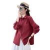 New Japanese lazy style double-layer cotton yarn pure cotton long-sleeved shirt women's simple temperament loose and thin lapel shirt
