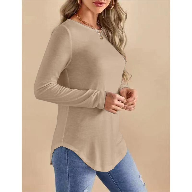 YYFS Women's Fashion Casual Spring Autumn Solid Color Print Long Sleeve O-Neck Blouses & Shirts