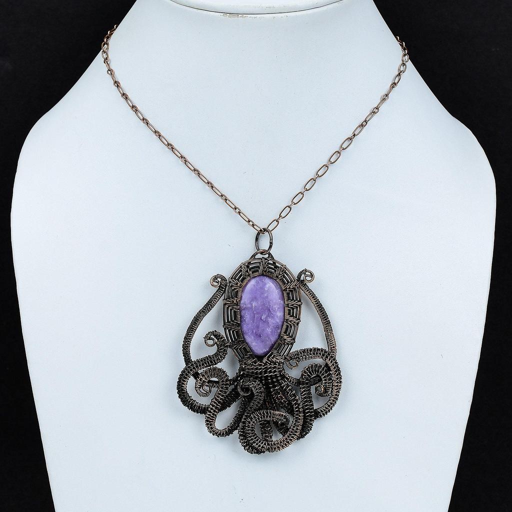 Lepidolite Pendant Copper Wire Wrapped Pendant Handmade Pendant Beautiful Octopus Jewelry Gemstone Pendant For Gift Copper Wire Wrap Jewelry