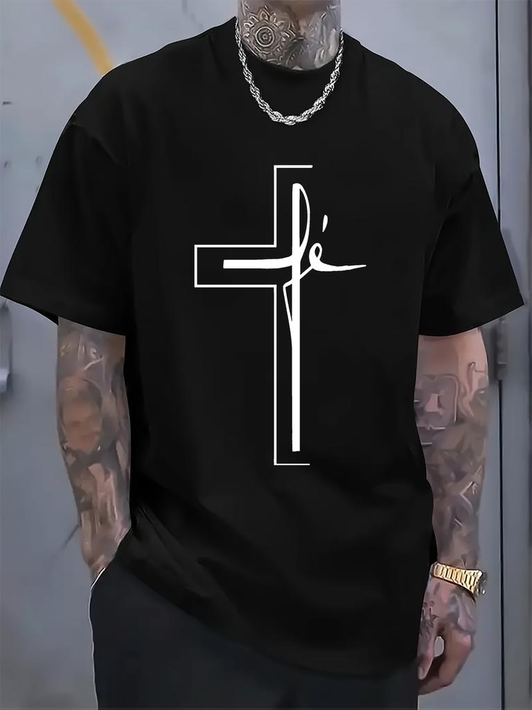 Summer Cross Jesus Religious Print Large Mens Casual Sports Outdoor Round Neck Short sleeved Tshirt
