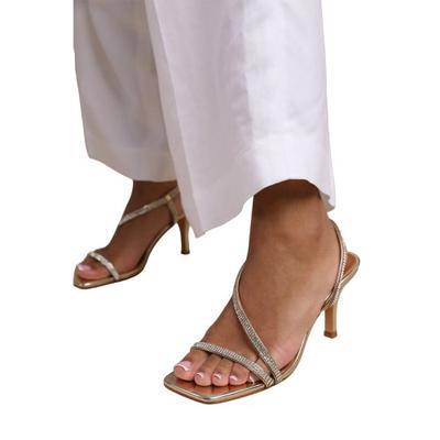 Womens/Ladies Iowa Crystal Faux Leather Cross Strap Medium Heel Sandals