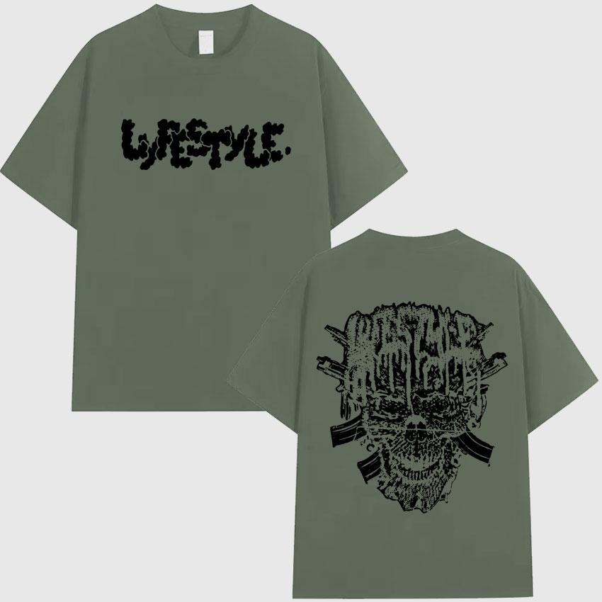 Rapper Yeat Lyfestyle Totenkopf Grafiken Album T-Shirt Herrenkleidung Lässig Baumwolle Kurzarm Sommer Übergröße Streetwear T-Shirts