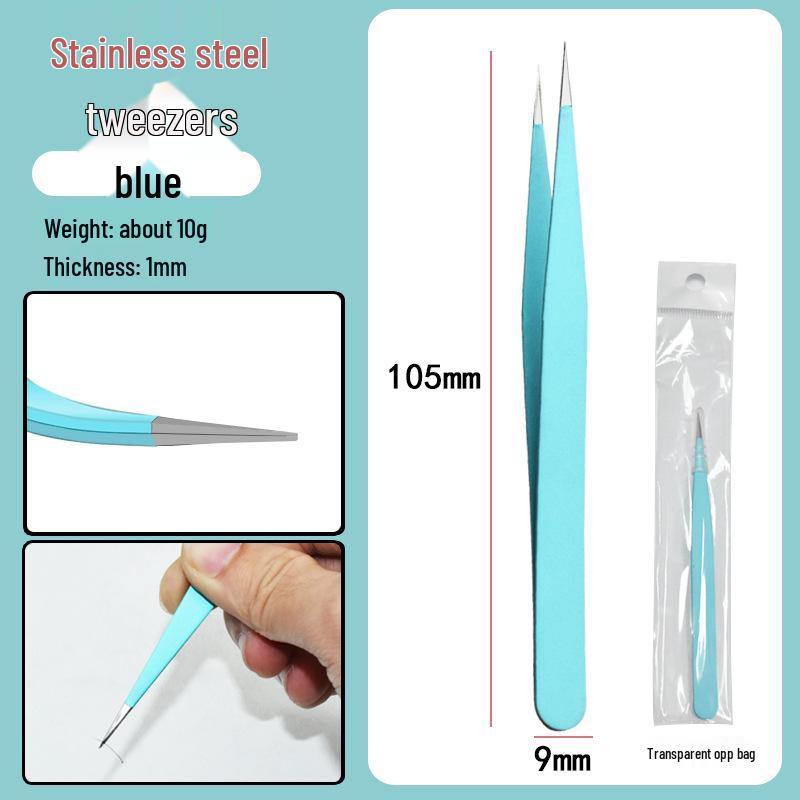 Colorful Stainless Steel Curved Tweezers for False Eyelashes and Planner Clips