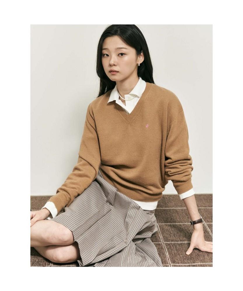 Binpolleidiseu [B. My] Cashmere Blend Loose Fit V-Neck Knit Yellowish Brown (Bf5X51N01B)