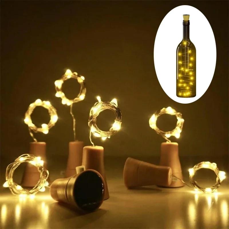 Solar Powered Wine Bottle Lights IP65Waterproof Cork Shape Fairy Lights Garland Christmas Light Copper Wire Home Room Decor Lamp