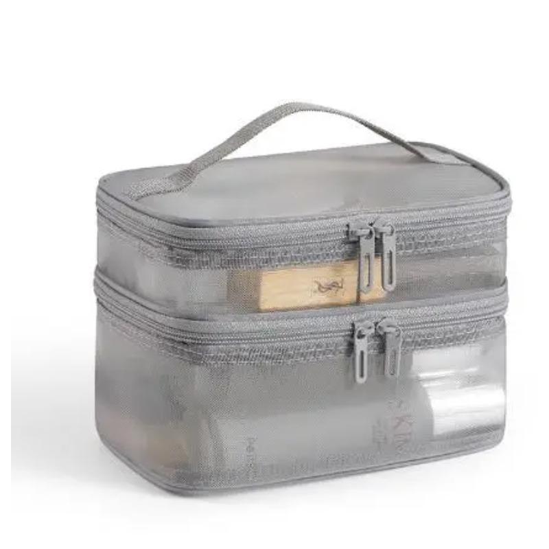 

Двухслойная сетчатая косметичка, сумка для умывания, женская портативная новая сумка для хранения большой вместимости, сумка для хранения косметики серый