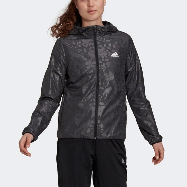 adidas Giacca con Cappuccio e Zip Tessuto Solido con Logo Donna Capispalla Nero GQ0616