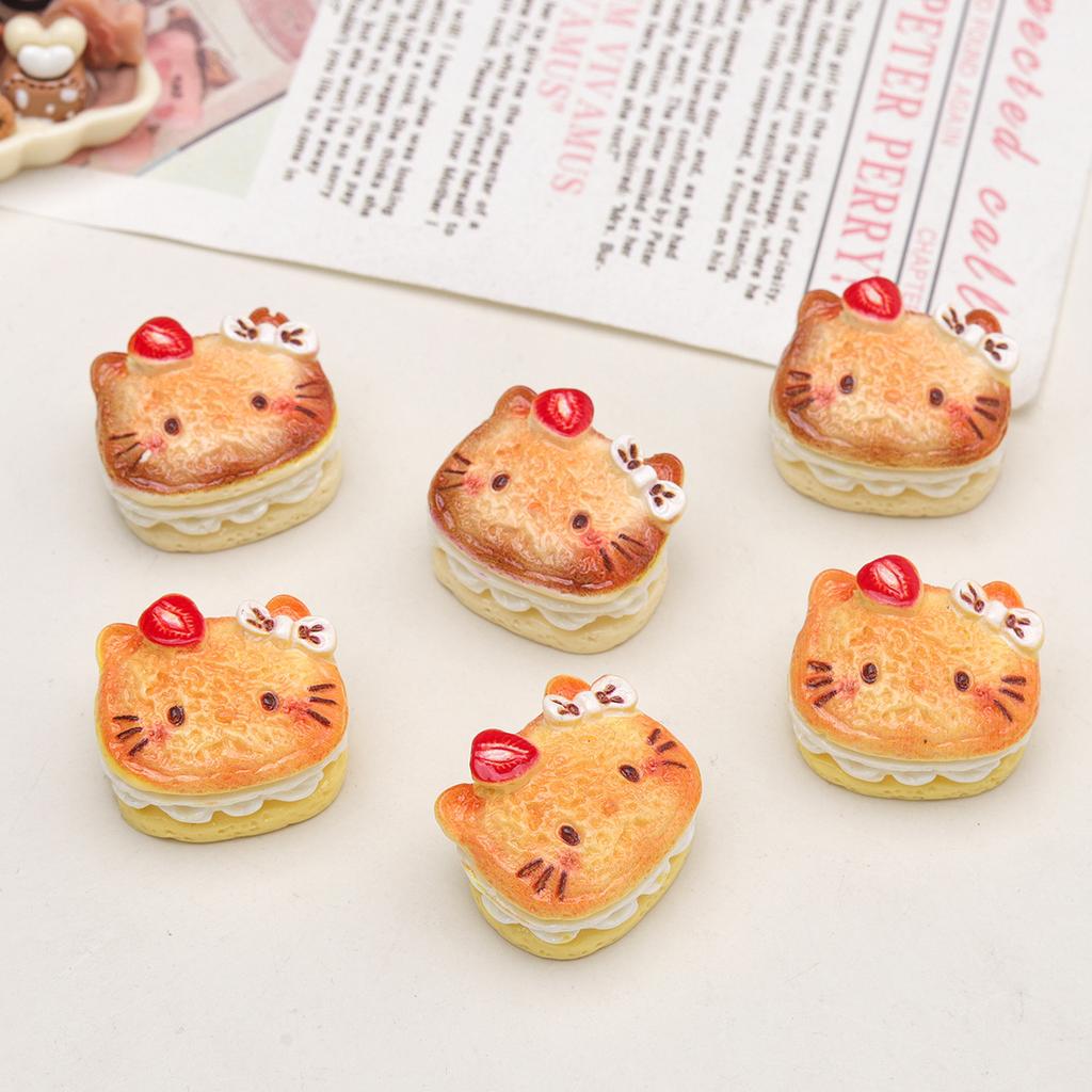 4Pcs Cartoon Diy Resin Accessories, Sandwich Cake, Cat Head, Cream Glue Hair Clip, Shoe Buckle, Keychain, Pendant Accessorie
