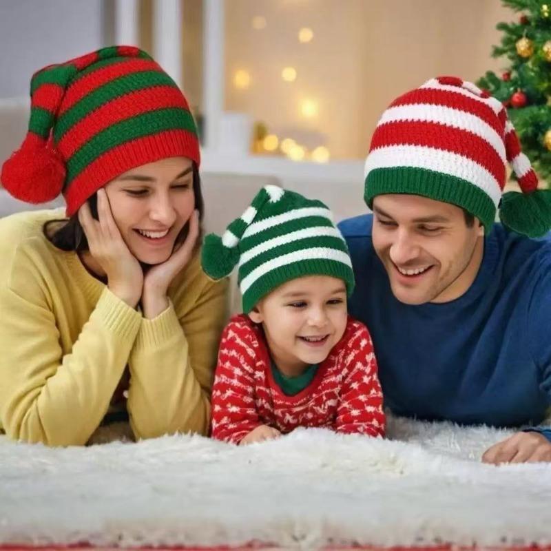 1pc Cosplay Santa Hat Christmas Xmas Party Beanie Hat Red Knitted Stocking Skull Cap for Adult Women Men,suitable for Christmas