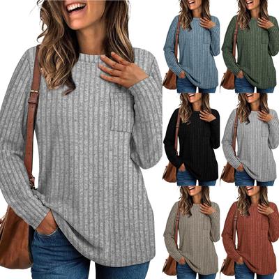 Kadınlar İçin Uzun Kollu Tişörtler Hafif O Yaka Sweatshirt Kadınlar İçin Cepli Günlük Tunik Üstler Moda