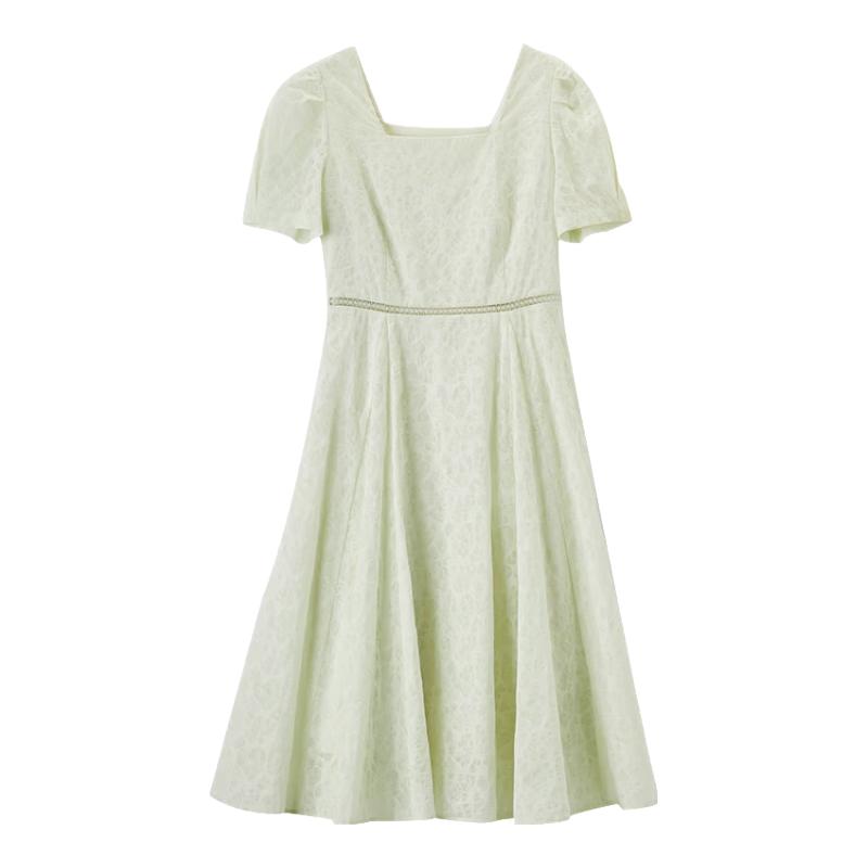 French Square Neck Cotton Puff Sleeve Dress