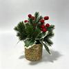 Potted Faux Holly Pine Cone Ornament Woven Basket Christmas Mini Potted Plant  Desktop Ornament