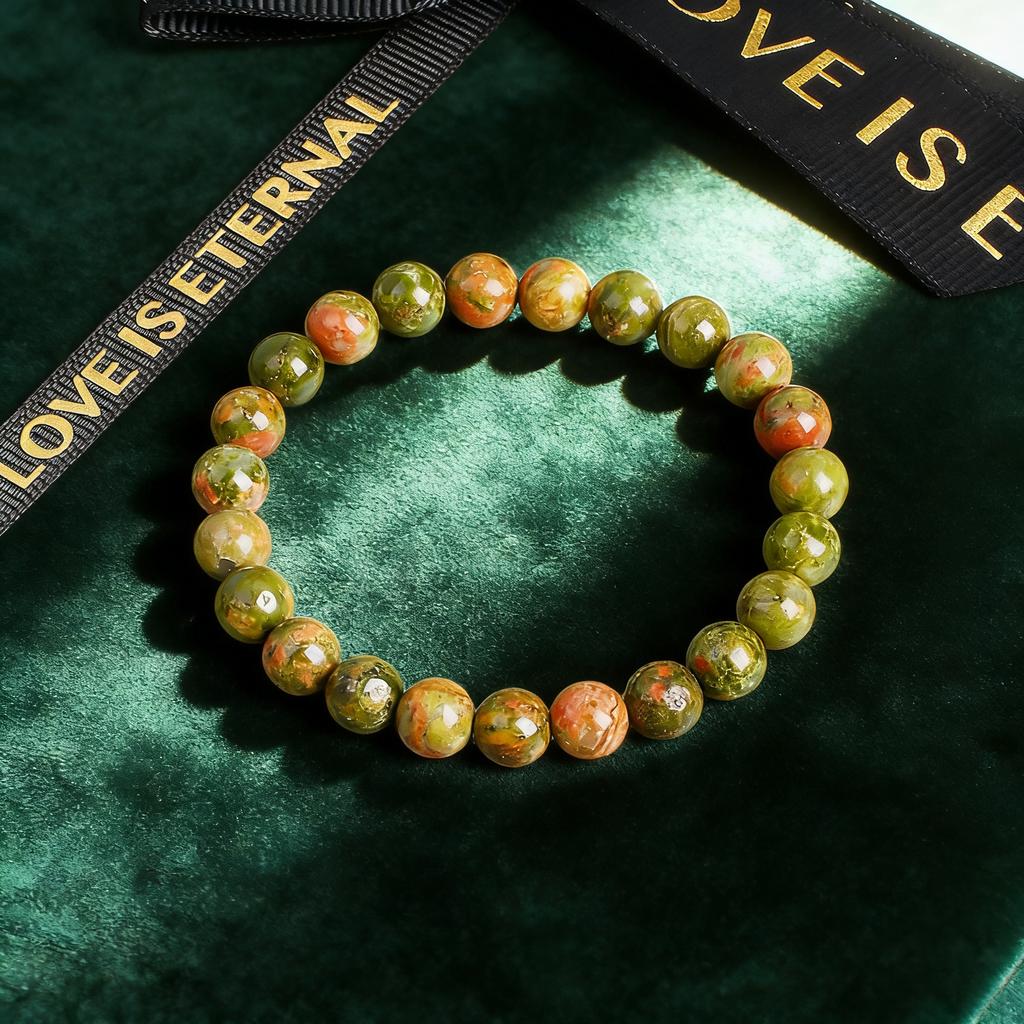 Natural Stone Bead Bracelet Unakite 6 8 10mm Healing Reiki Vitality Charm Bracelet Handmade Round Beads Mens Womens Gift Jewelry