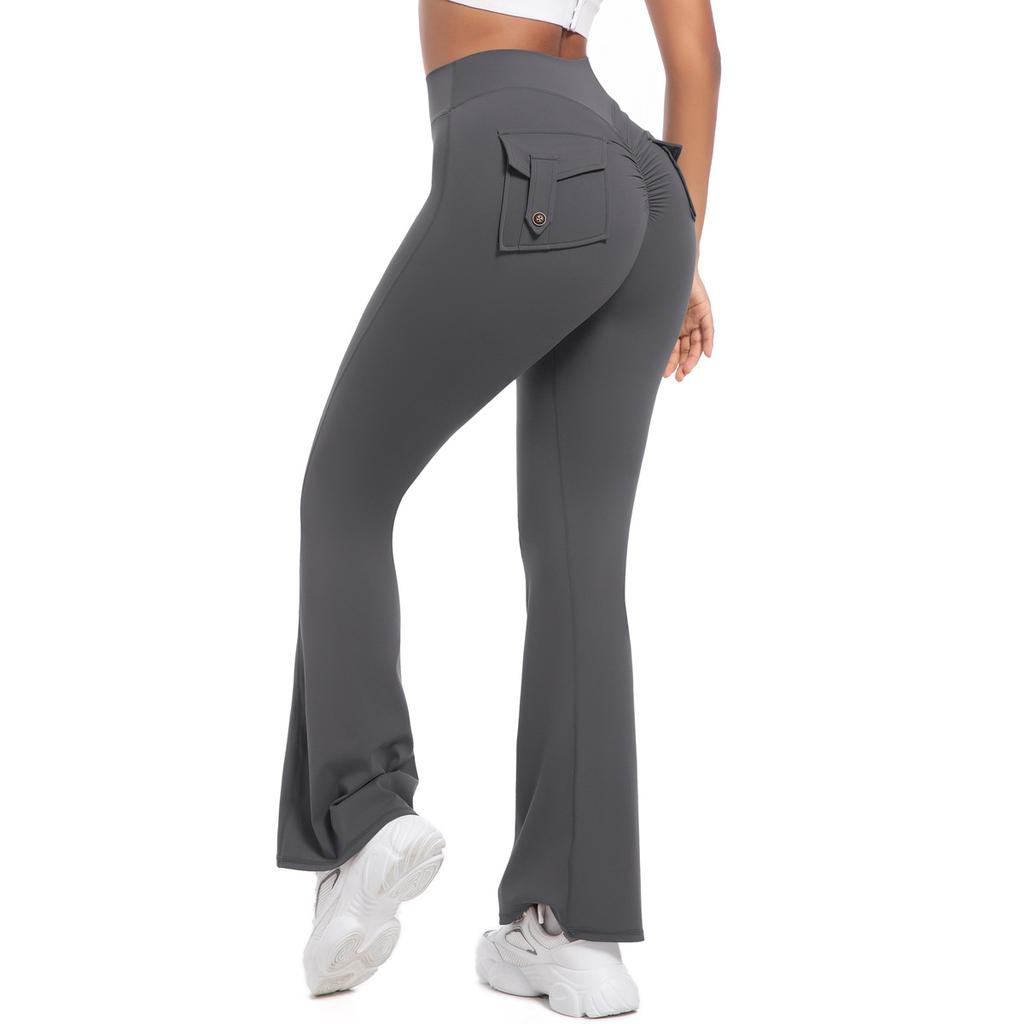 Fashion Casual Comfort Versatile Button Peach Lift Hip Yoga Flare Pants Fitness Sports Wide Leg Micro Pants High Waist Quick Dry Yoga Pants Women