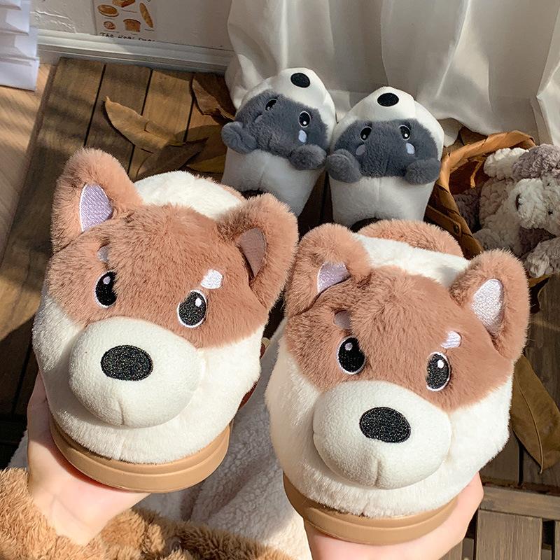 Cute husky cotton slippers 2025 new bag heel indoor thick-soled warm plush cotton shoes