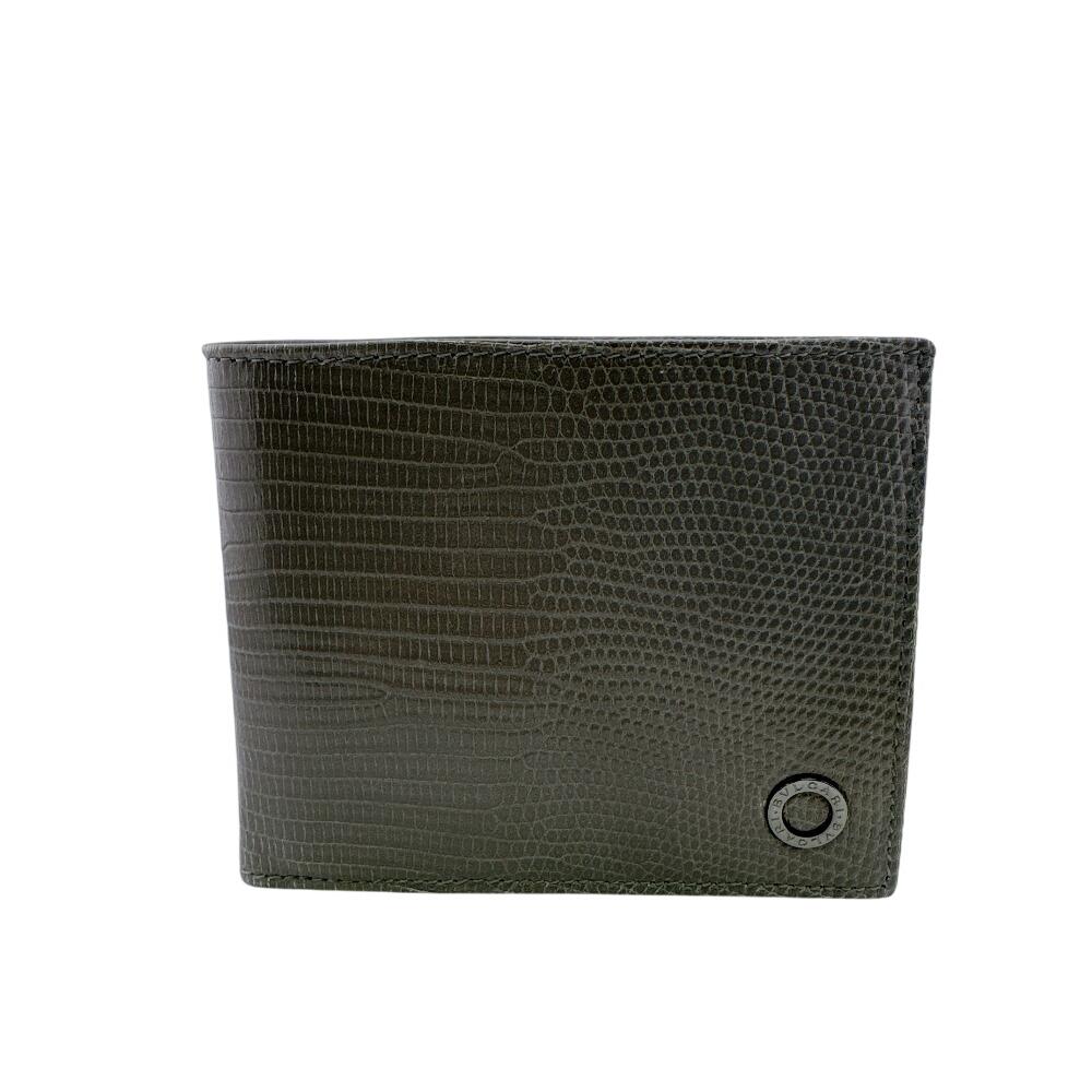 BVLGARI Bifold Wallet Bulgari Man Compact Wallet Lizard Bill Compartment Gurege Lizard Used