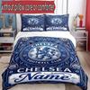 3pcs Duvet Cover Set (1*Duvet Cover + 2*Pillowcase, Without Core), Custom Name Chelsea Football Club Pattern Bedding Set, Home Bedroom Decor Gift