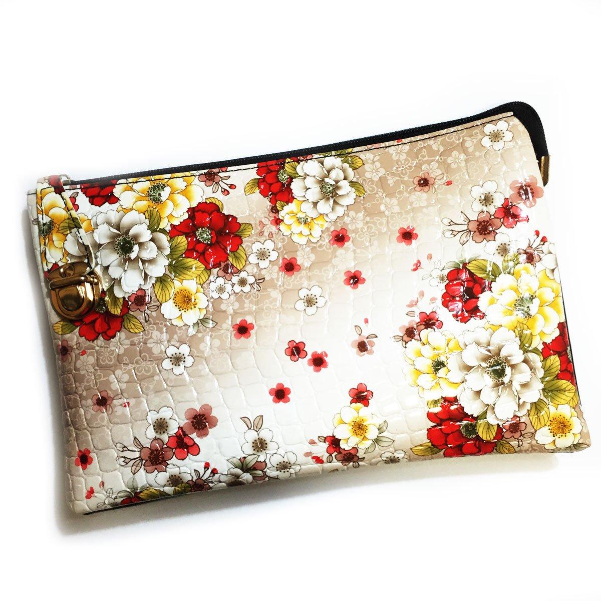 

[BIZARRE TOYS] Sasanqua PU Enamel Clutch Bag with Floral Coating and Glossy Design