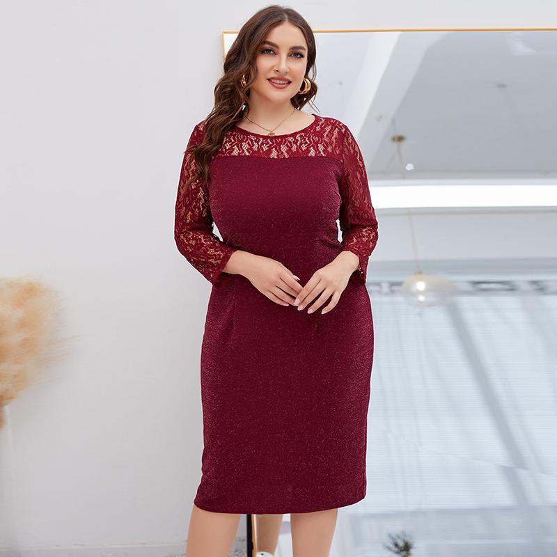 Women Dress Summer Long Sleeve Lace Woman Long Dresses Casual O-neck Big Size Dresses
