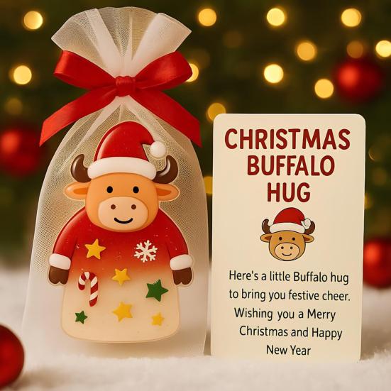 Christmas Pocket Hug Gift Mini Buffalo Pocket Hug Token with Heartwarming Cards Emotional Support Gifts for Friends Family