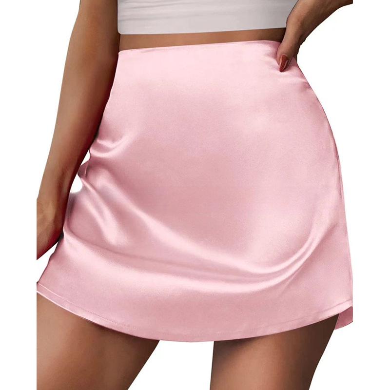 2026 Hochtaillierter Damen Satin A-Linien Minirock mit Reißverschluss