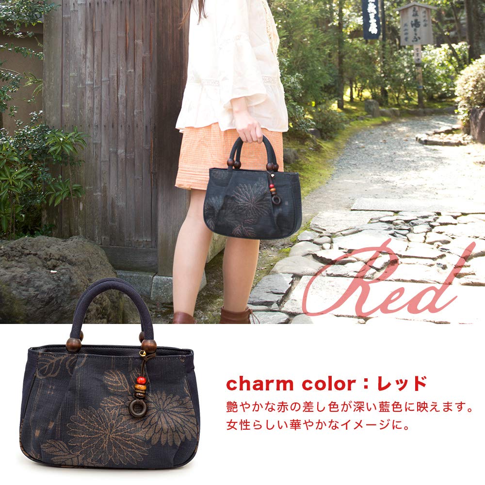 creare Kiki Women's Small, Lightweight Tote Bag, Made in Japan, Indigo and Persimmon Tannin Dyed, Maroon Design, Perfect for Kimono, Birthday Gift,