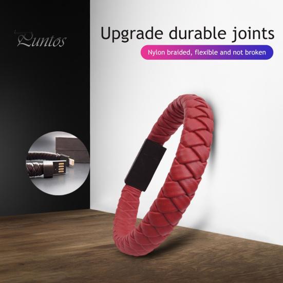 Portable Woven Leather Faux Mini Typec Micro Usb Charging Bracelet Data Cable