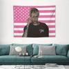 1 Stück Lil Peep Motiv Wandteppich Rosa Weiß Amerikanische Flagge Porträt Polyester Wanddekoration für Schlafzimmer Wohnheim