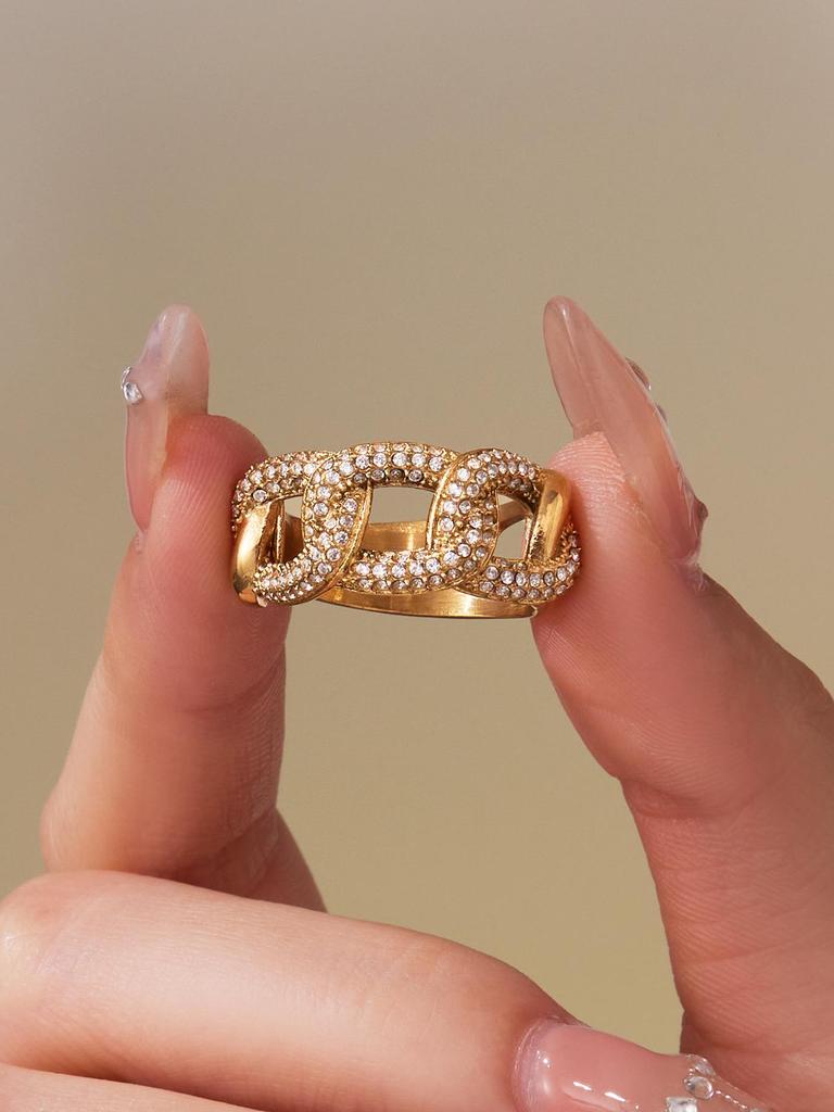 Unisex European-American Style Stainless Steel Zircon Heart Adjustable Pinky Ring