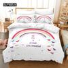 Duhová sada povlaku na přikrývku King Mikrovlákno Dívčí Estetický Duhy Ložní Sada pro Děti Kawaii Hrad Dezert Vzor Povlak na Prošívanou Přikrývku
