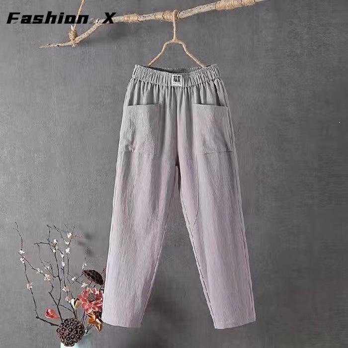 

Летние женские брюки, льняные повседневные брюки, свободные прямые брюки, женские брюки с девятью точками 4XL серый