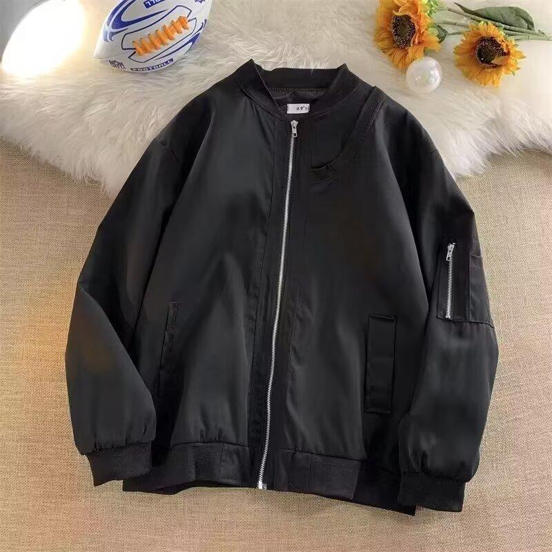 

Куртка-бомбер Design Sense Niche Street однотонная бейсбольная форма осень-зима женская ретро-куртка для женщин M чёрный