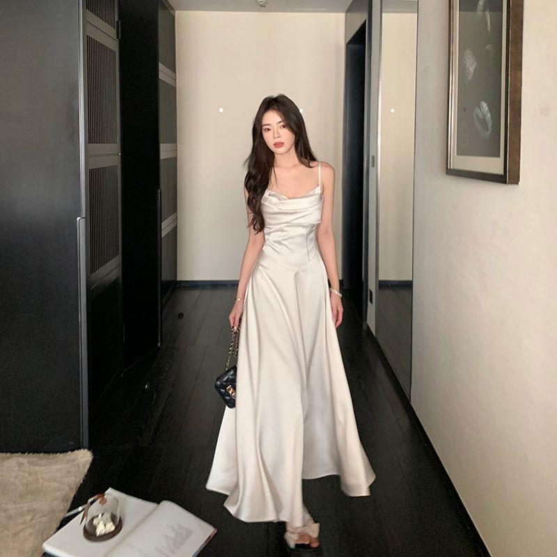 

Но Ты Ноты Белое Платье-слинг Новое Атласное Утягивающее Приталенное Легкая Роскошь Высокий Конец Подарок на Помолвку White L