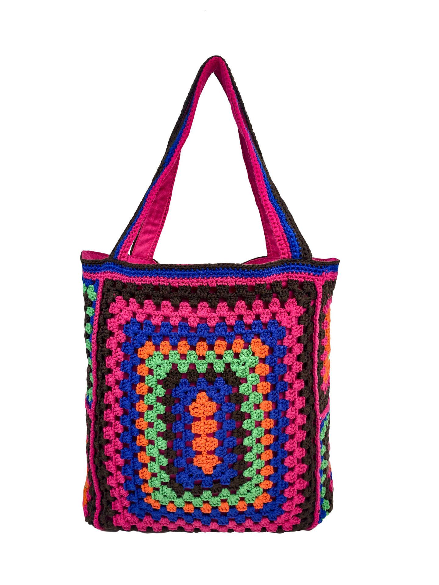 Women s Ethnic Pattern Knit Tote Bag with Wool Vest Design