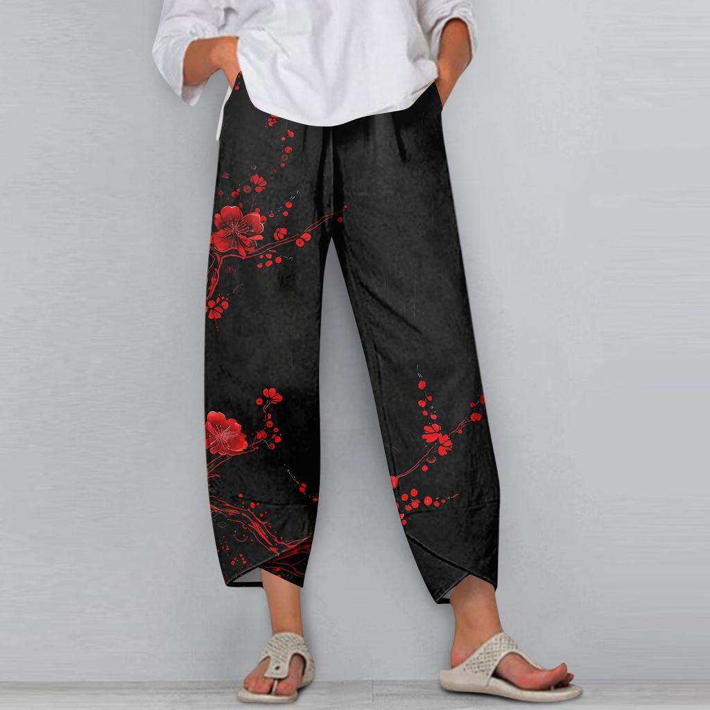 Damebukser Med Lommer Fritidsbukser Bukser For Kvinner Sommer Fritid Vide Ben Elastisk Livvidde Bukser Med Lommer