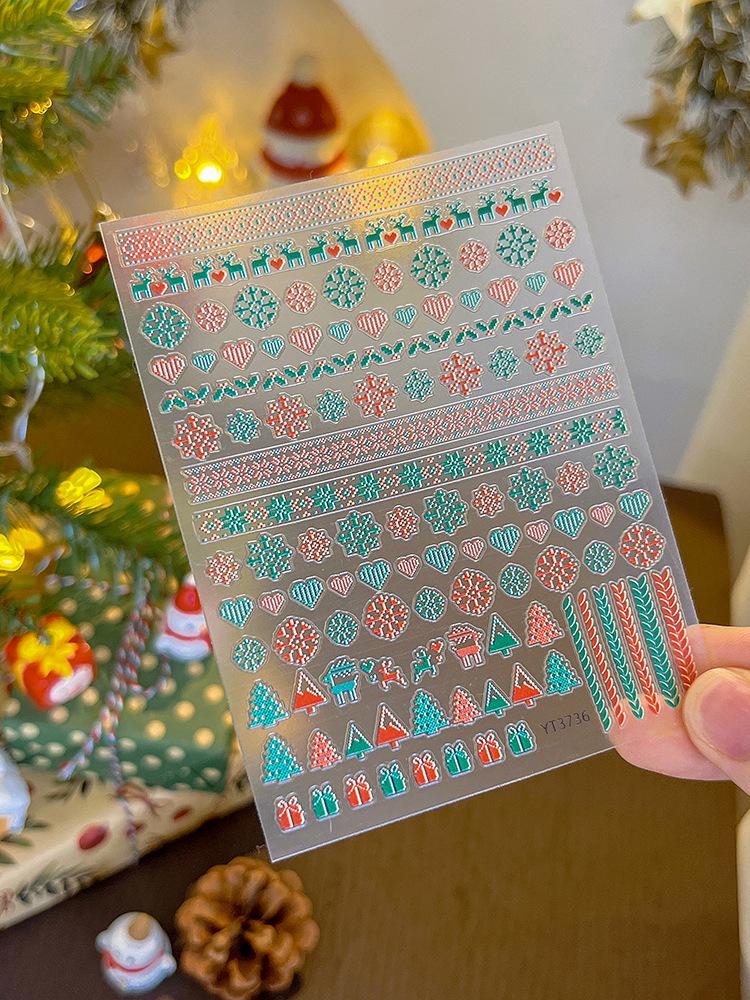 Colorful Heart & Snowflake Christmas Nail Stickers: Reindeer & Tree Woolen Style