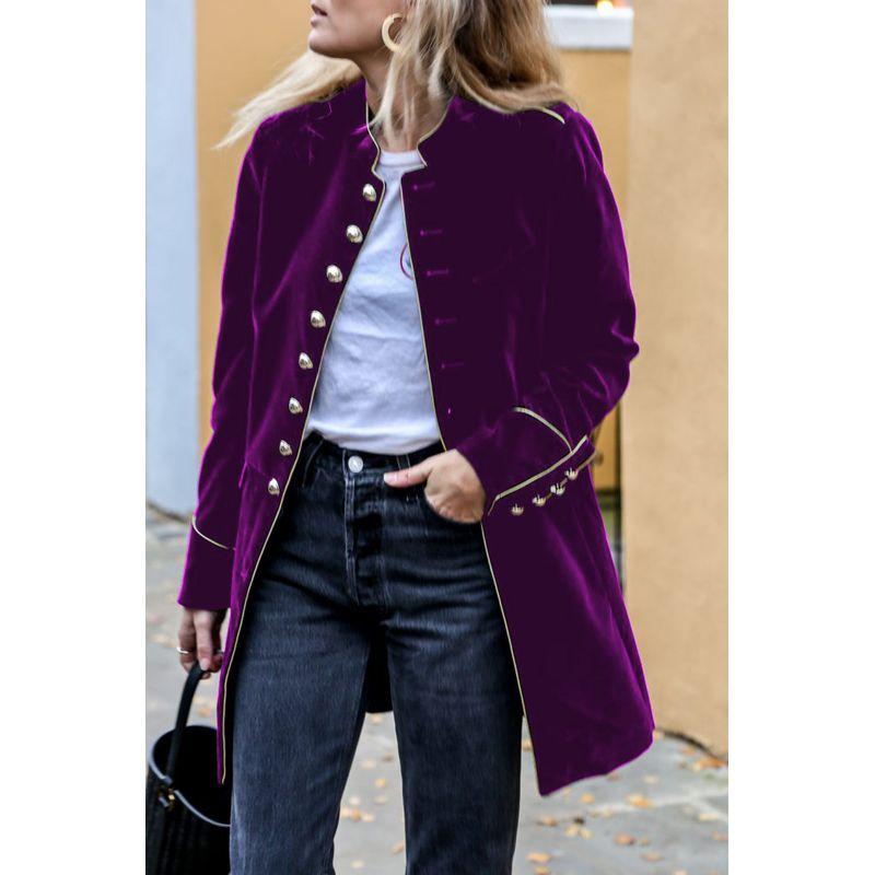 

Women Casual Patchwork Coat Autumn and Winter European and American Fashion Warm Stitching Multi-Button Women s Coat Purple L