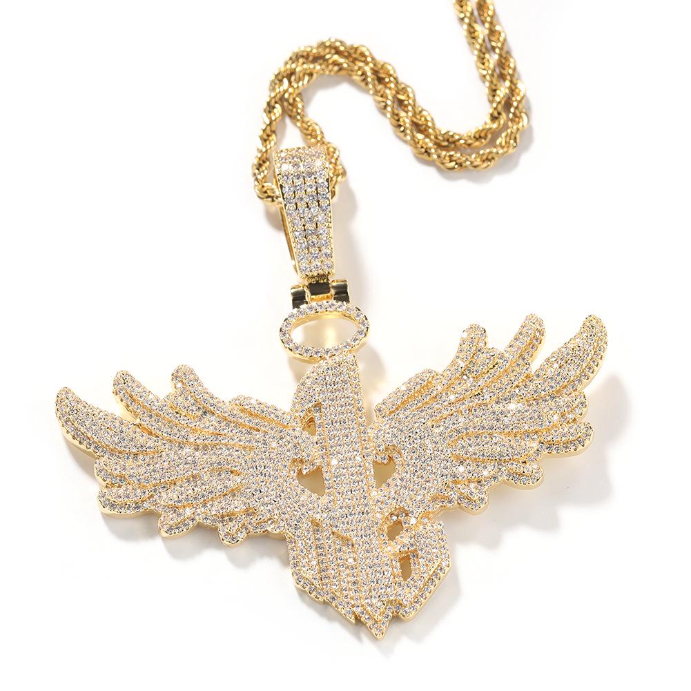 Trendy Hip Hop Men's Necklace: Big Wing Pendant with Copper and Zircon