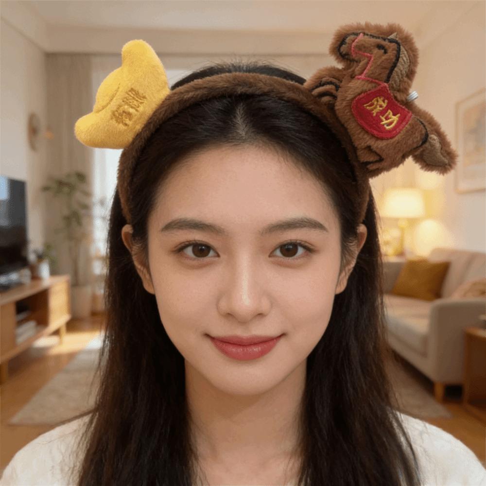 Red Cartoon Horse Hair Hoop Exquisite New Year Mascot Headband Cute Pony Headpiece  Celebration