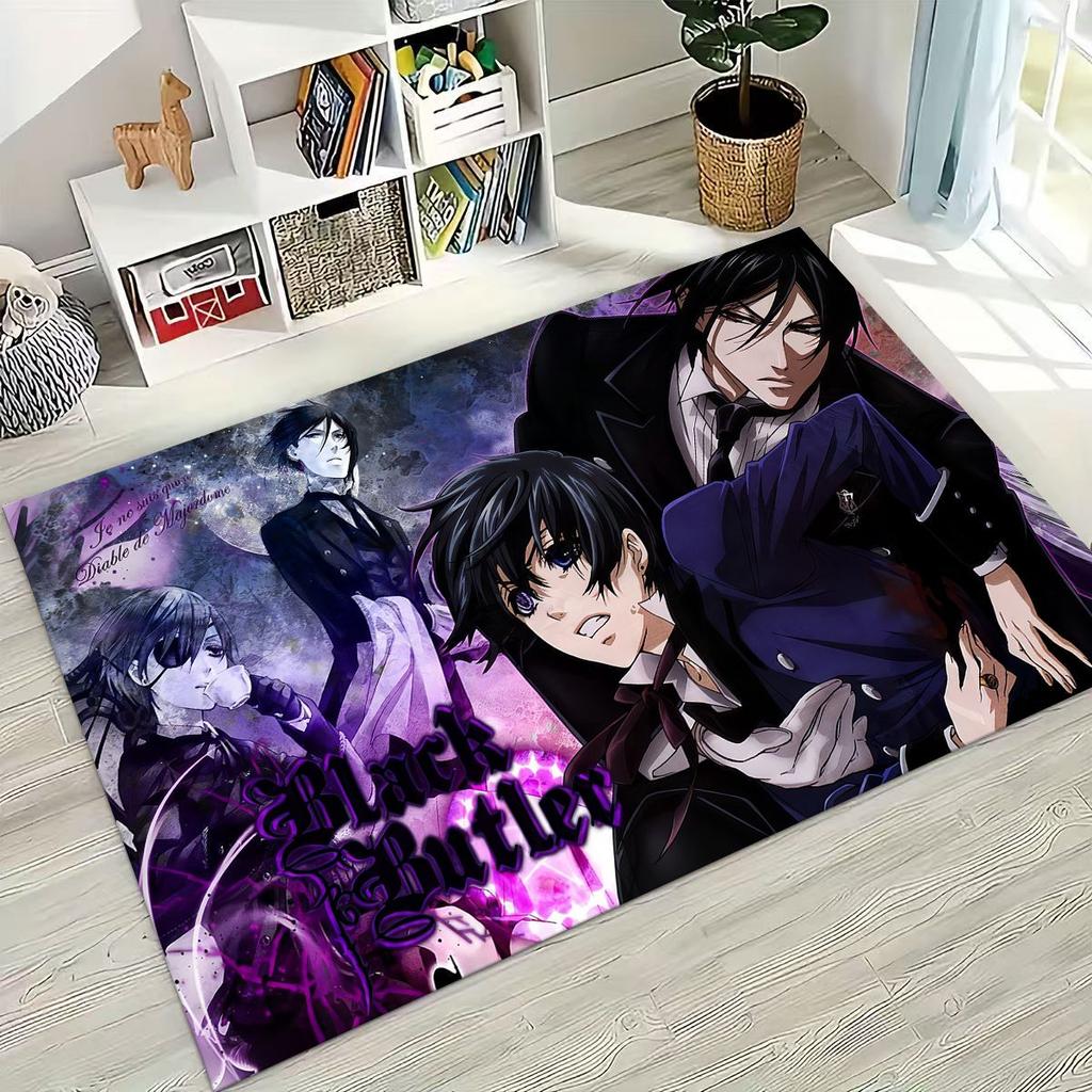 Anime Black Butler Sebastian Ciel Cartoon Cartoon Rug for Bedroom Living Room Sofa Home Doormat Decor,Kids Non-slip Floor Mat