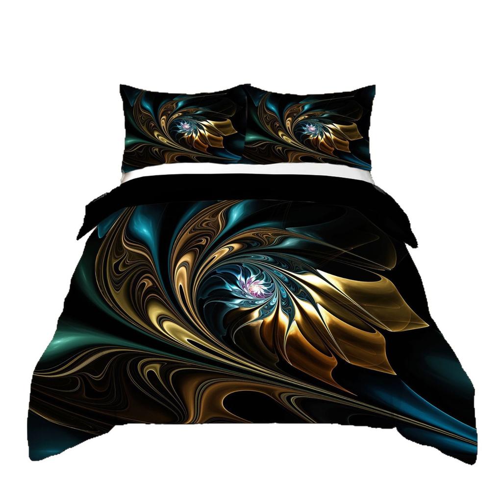 Water Wave Colorful Kit Washed 3D Printing Digital Flower Quilt Set Three-Piece Breathable