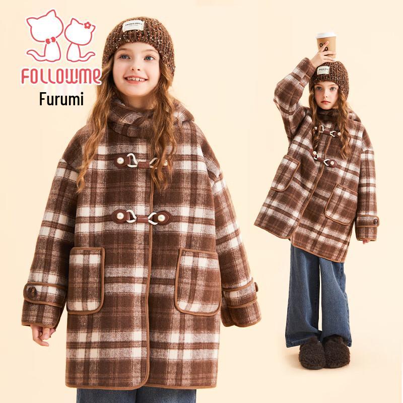 Fuluomi Girls  Hooded Plaid Winter Coat 150