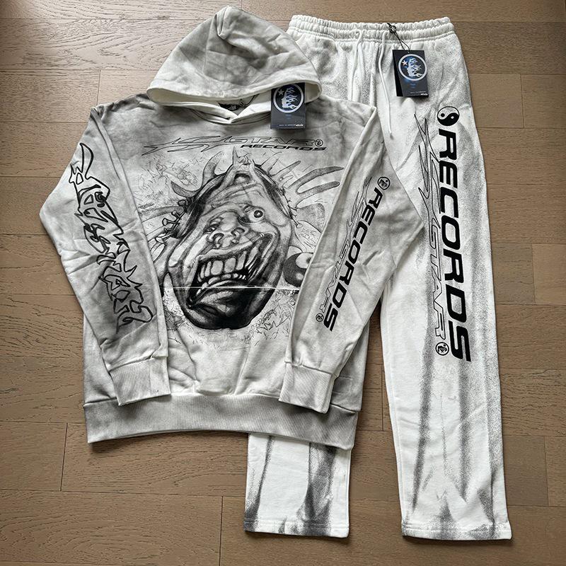 Zestaw dla mężczyzn: Bluza z kapturem i długie spodnie Hell Star, prane, postarzane, luźne